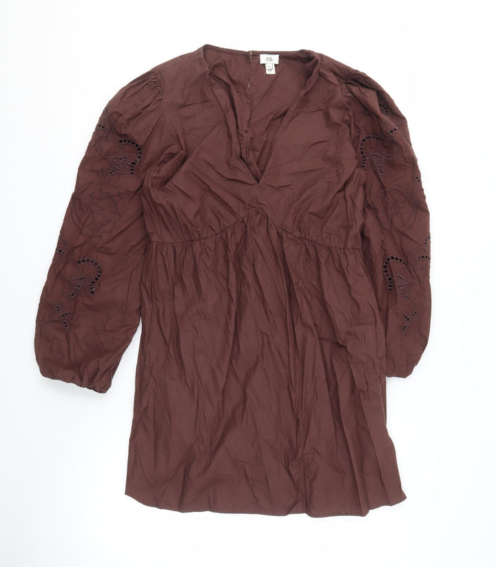 River Island Women’s Brown Cotton Balloon Sleeve Dress