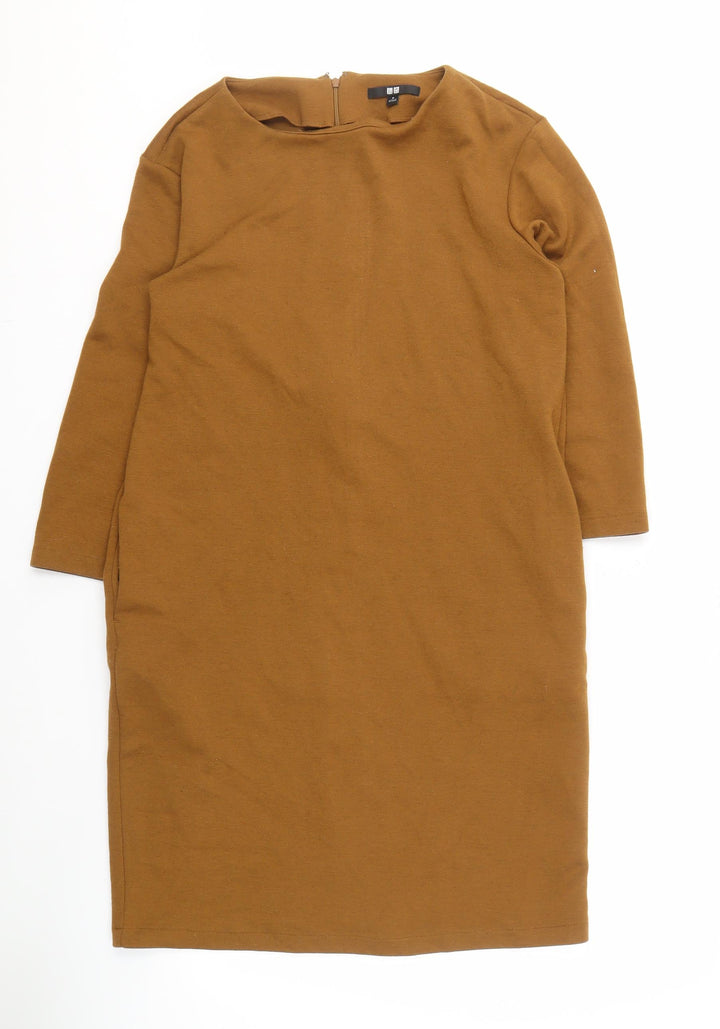 UNIQLO Women's Brown Sheath Knee Length Dress, M
