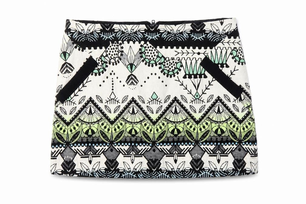 Front view of Topshop Women's Multicoloured Short Pencil Skirt, size 10
