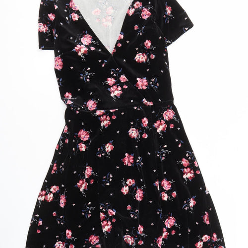 H&M Women's Black Floral Velvet Dress Size 6