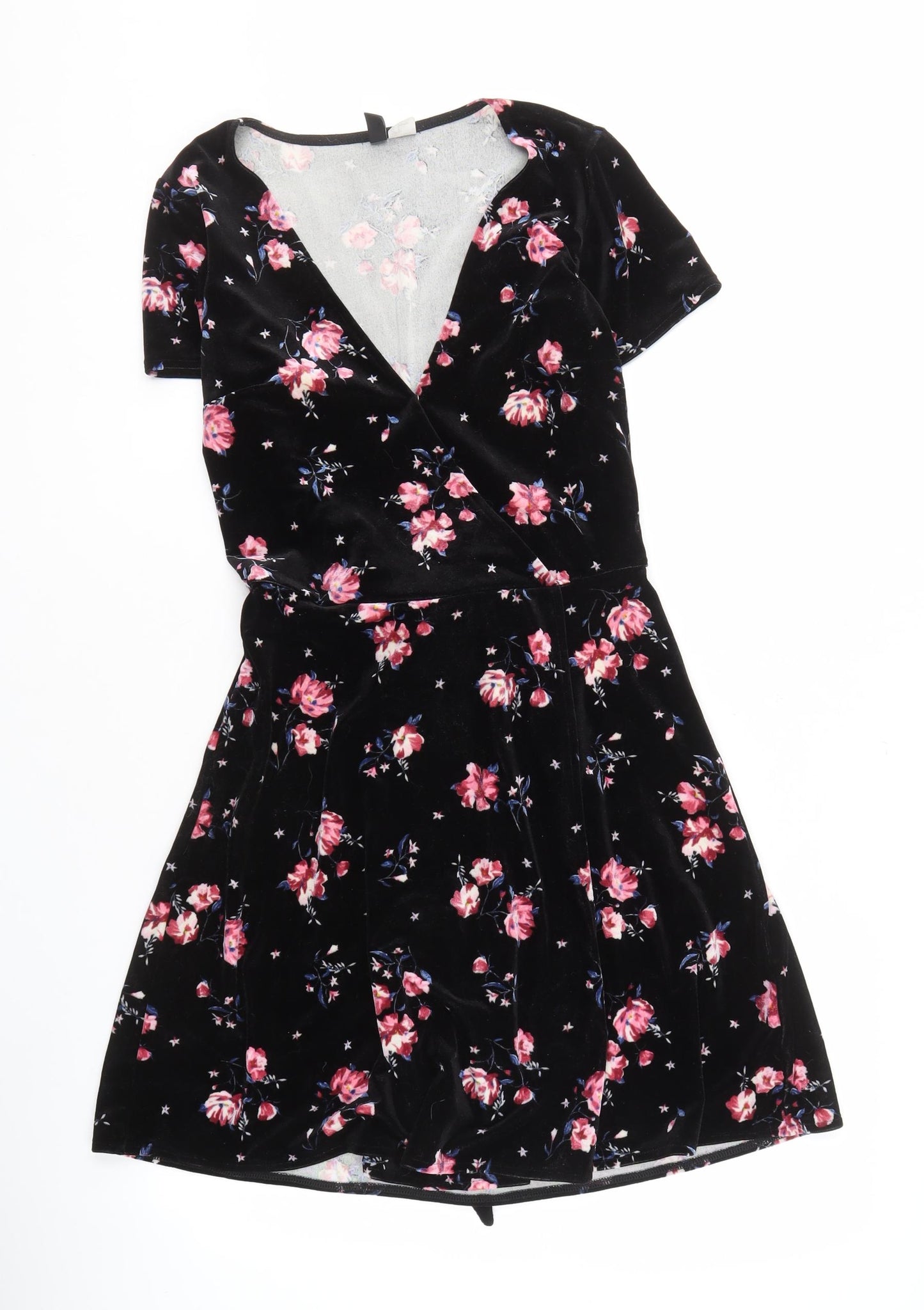 H&M Women's Black Floral Velvet Dress Size 6