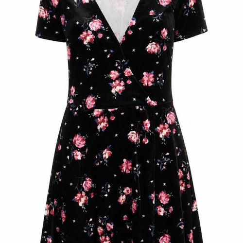 H&M Women's Black Floral Velvet Dress Size 6