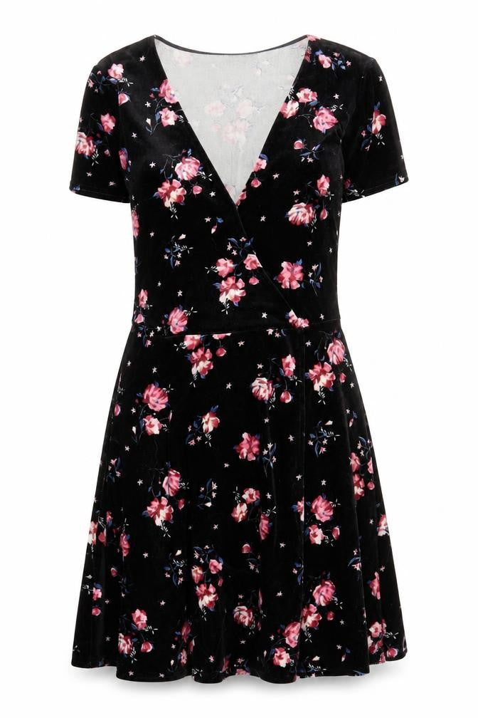 H&M Women's Black Floral Velvet Dress Size 6