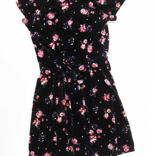 H&M Women's Black Floral Velvet Dress Size 6