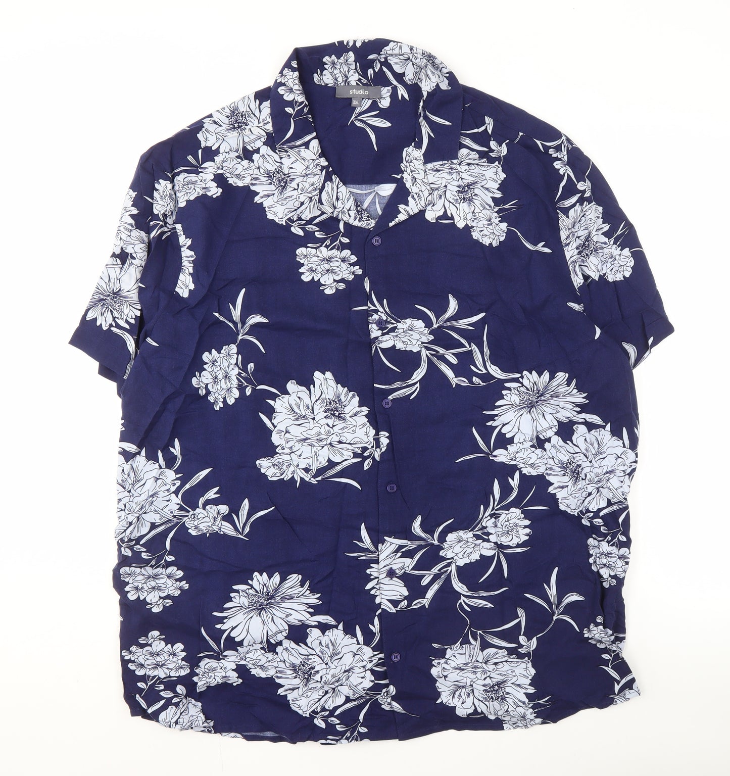 Studio Men's 3XL Casual Blue Floral Button-Up Shirt