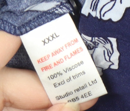 Studio Men's 3XL Casual Blue Floral Button-Up Shirt