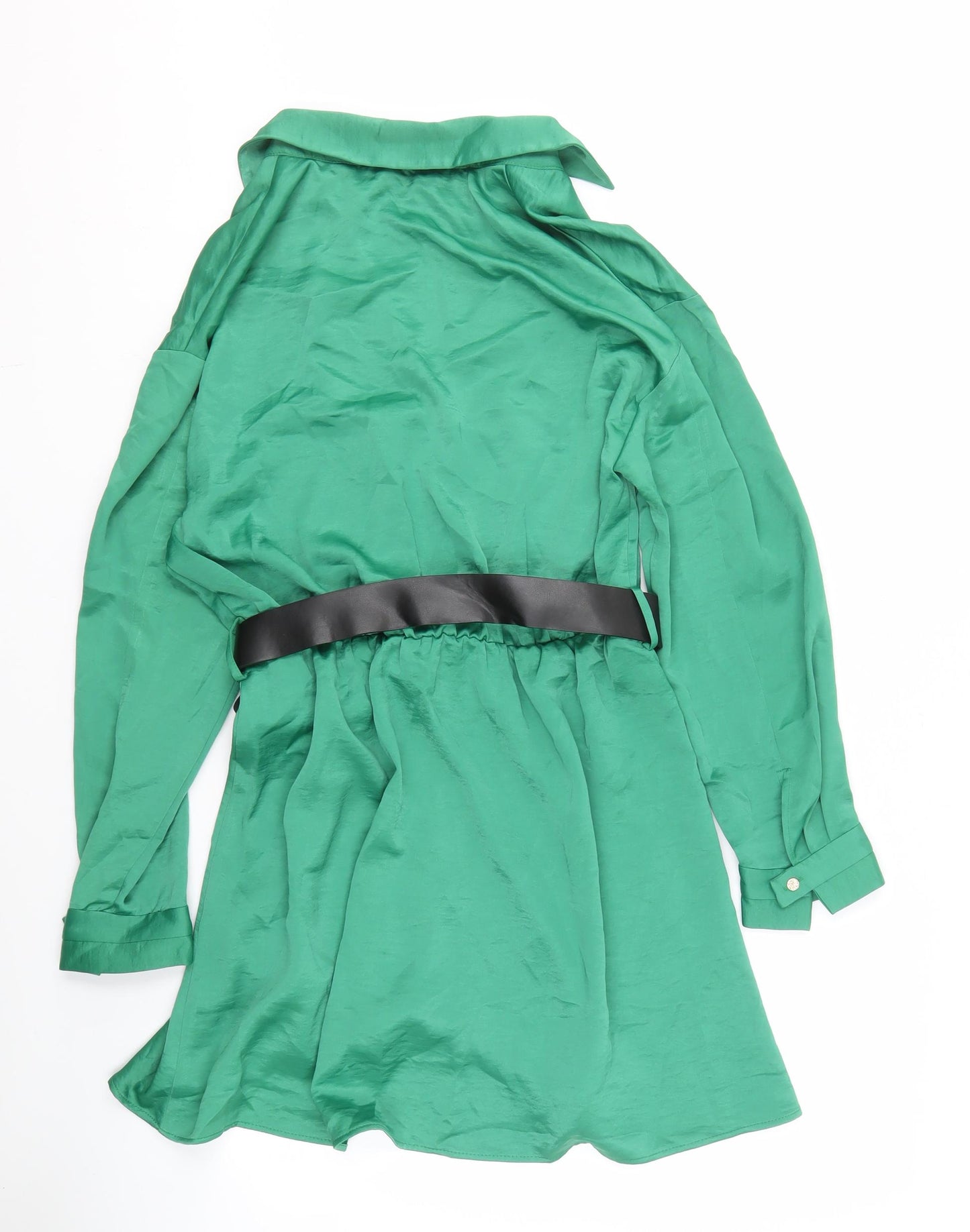 Zara Women's Green Shirt Dress Size S Belted