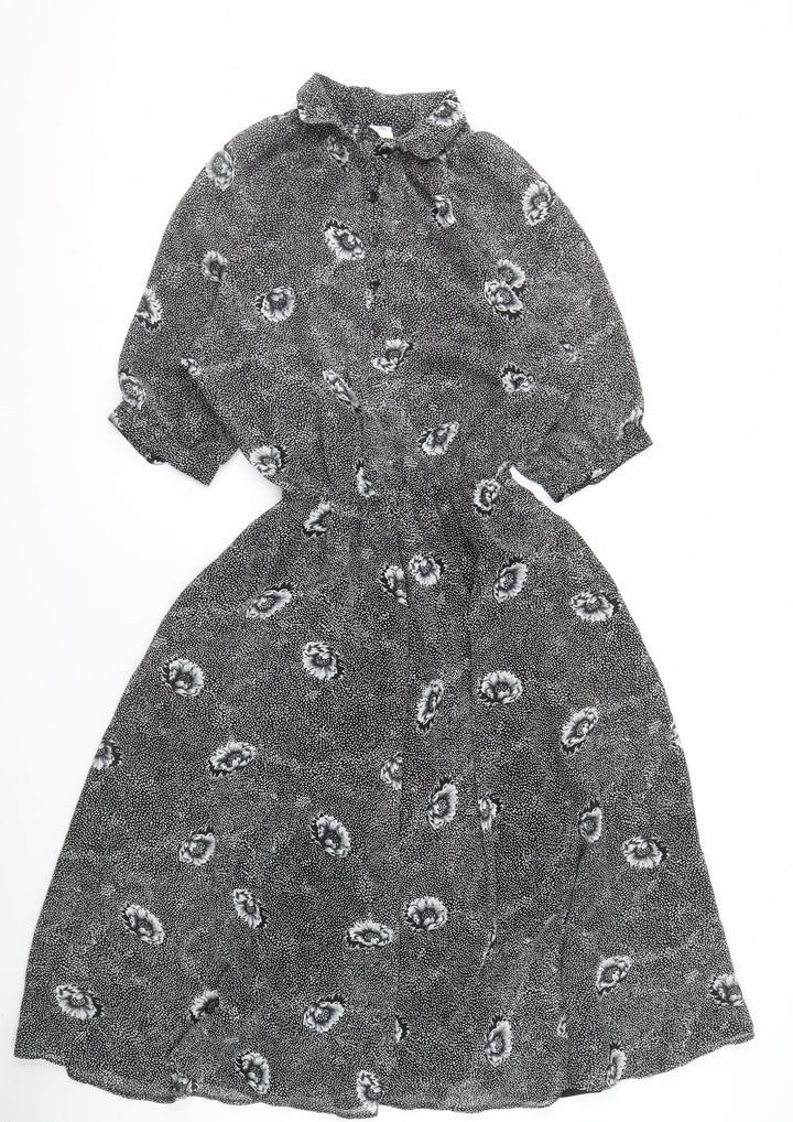 C&A Women's Black Floral Dress Size 10 Polyester