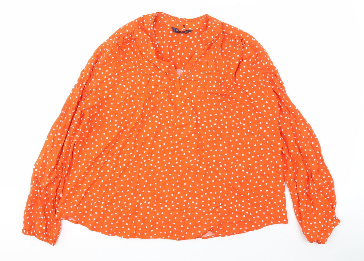 Marks and Spencer Women's Orange Polka Dot Blouse - Size 12