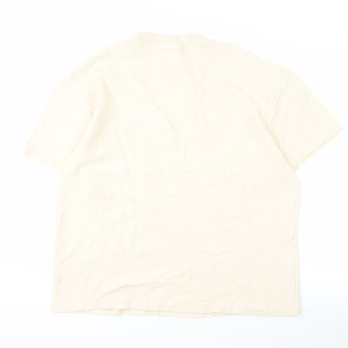 Weekday Men's Beige Cotton T-Shirt, M, Crew Neck, Pocket Accent