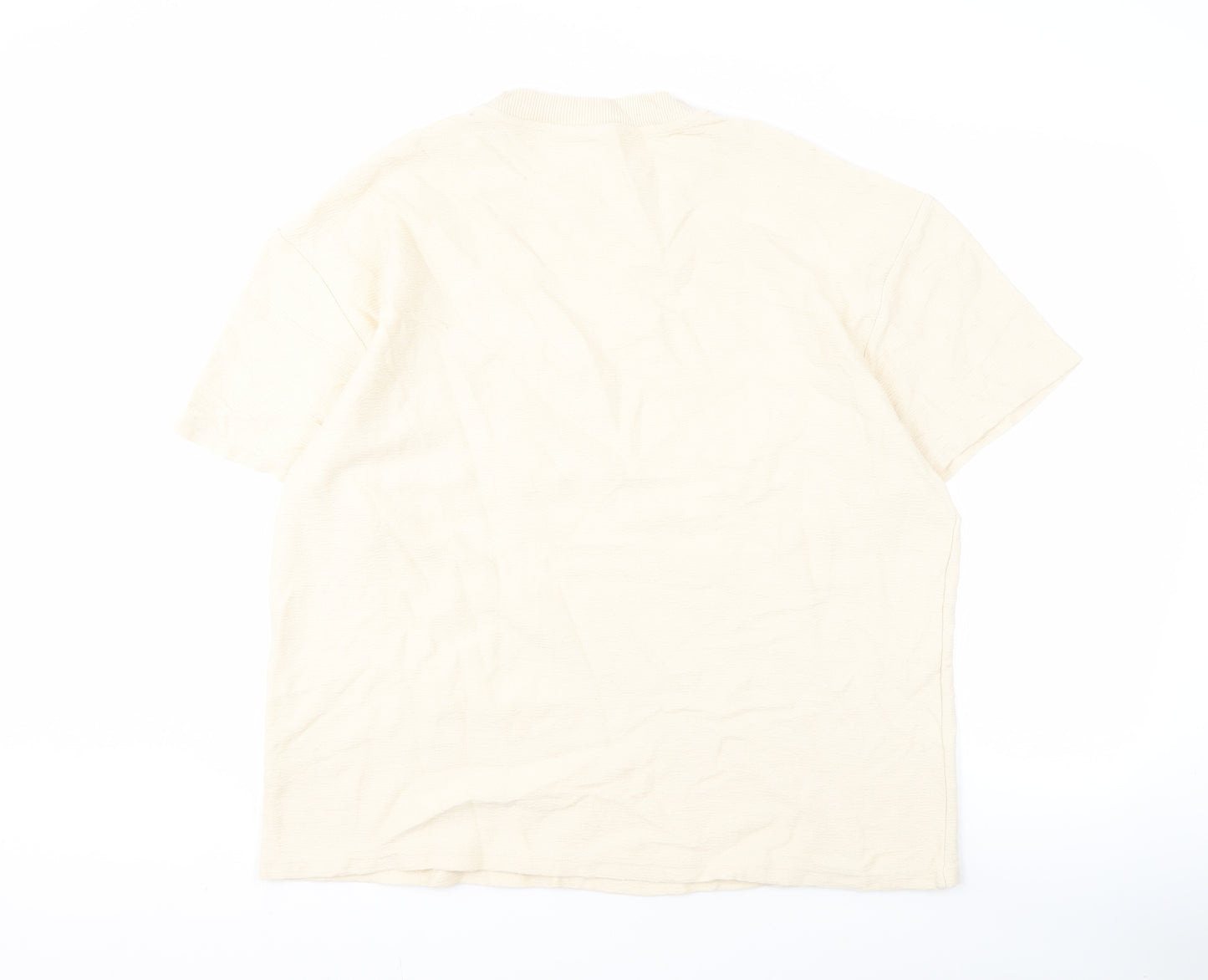 Weekday Men's Beige Cotton T-Shirt, M, Crew Neck, Pocket Accent