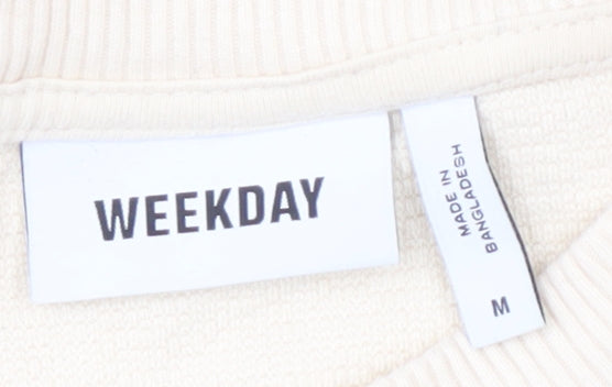 Weekday Men's Beige Cotton T-Shirt, M, Crew Neck, Pocket Accent