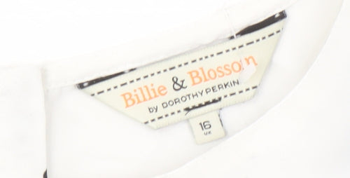 Billie & Blossom Women's White Butterfly Blouse, Size 16