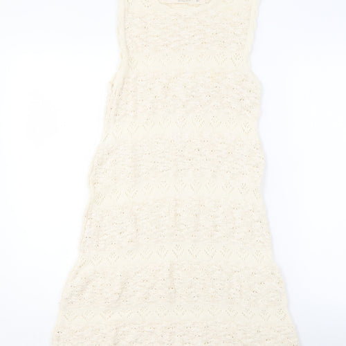 ZARA Women's Ivory Knit Sleeveless Dress Size 8