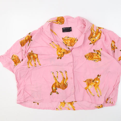 ASOS DESIGN Women's Pink Animal Print Button-Up Shirt