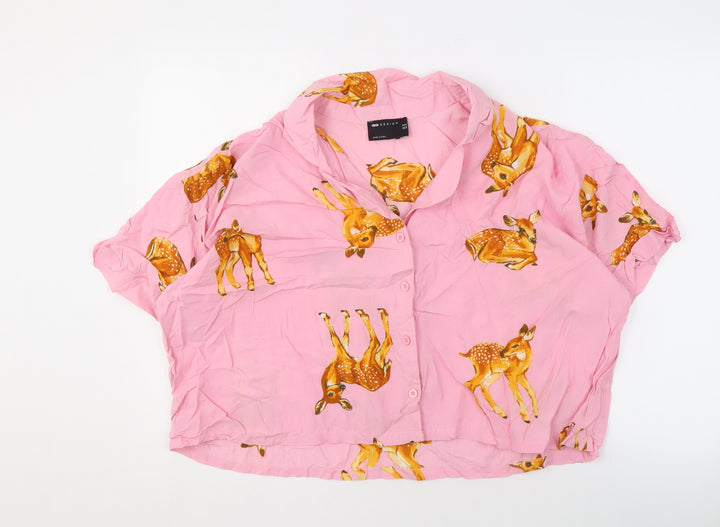 ASOS DESIGN Women's Pink Animal Print Button-Up Shirt