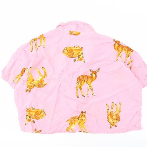 ASOS DESIGN Women's Pink Animal Print Button-Up Shirt