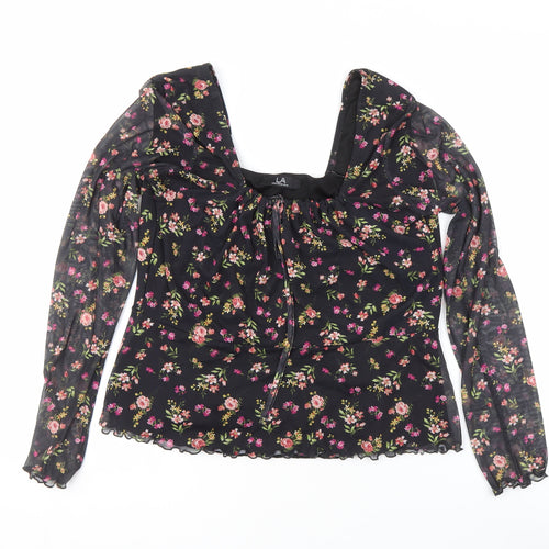 LOOKAGAIN.CO.UK Women's Black Floral Tunic Blouse Size 12