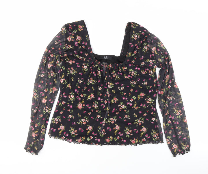 LOOKAGAIN.CO.UK Women's Black Floral Tunic Blouse Size 12