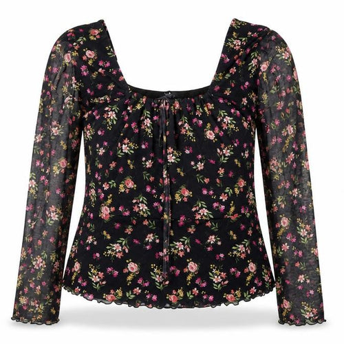 LOOKAGAIN.CO.UK Women's Black Floral Tunic Blouse Size 12