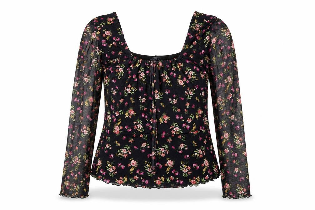 LOOKAGAIN.CO.UK Women's Black Floral Tunic Blouse Size 12