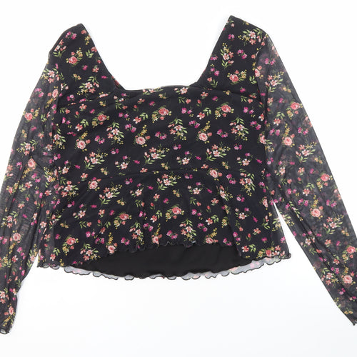 LOOKAGAIN.CO.UK Women's Black Floral Tunic Blouse Size 12