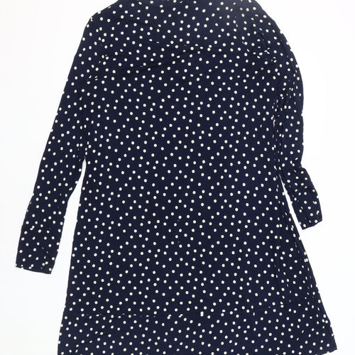 Marks and Spencer Blue Polka Dot Dress, Size 14, Long Sleeve