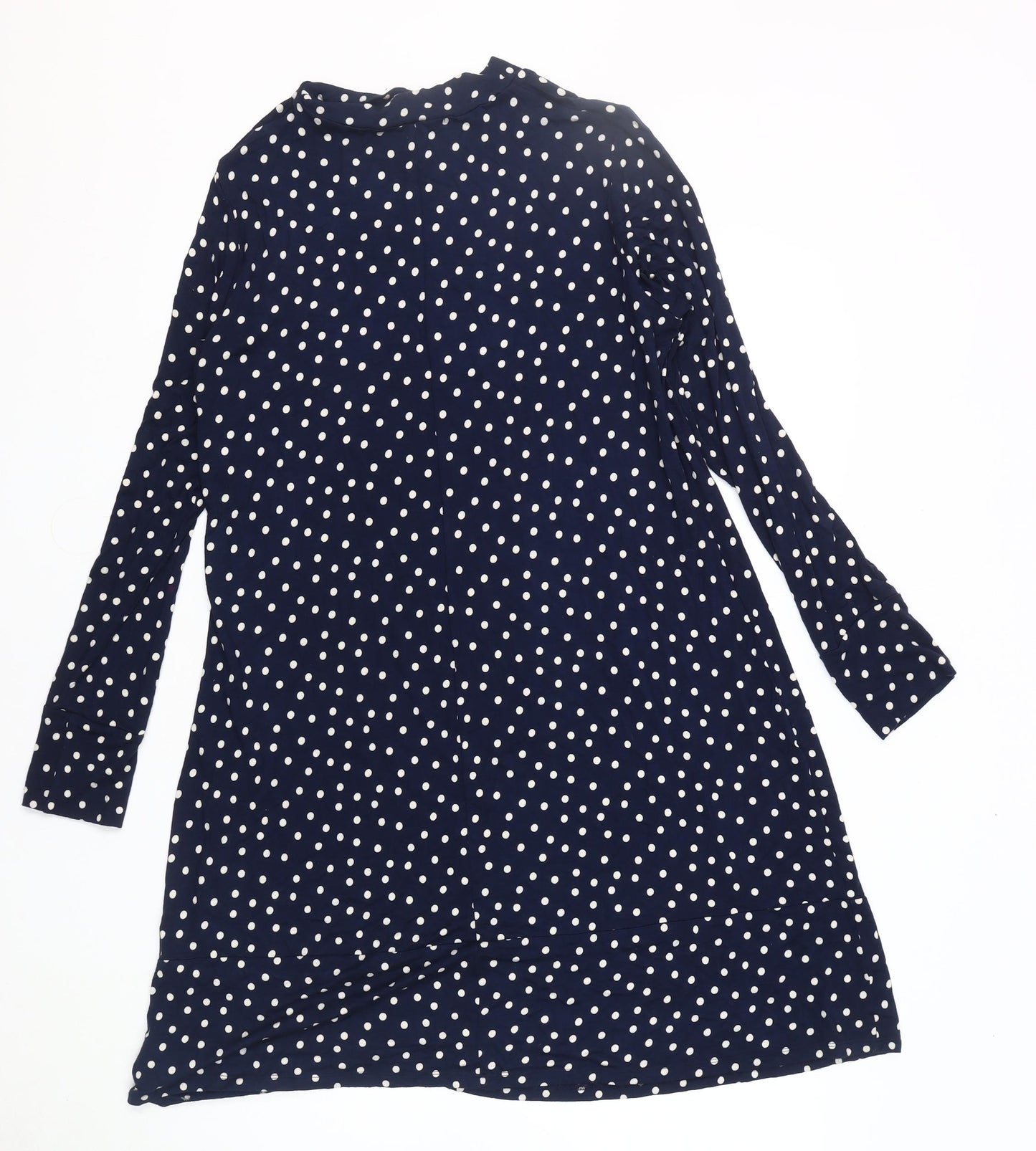 Marks and Spencer Blue Polka Dot Dress, Size 14, Long Sleeve