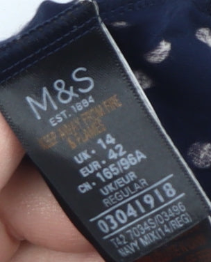 Marks and Spencer Blue Polka Dot Dress, Size 14, Long Sleeve