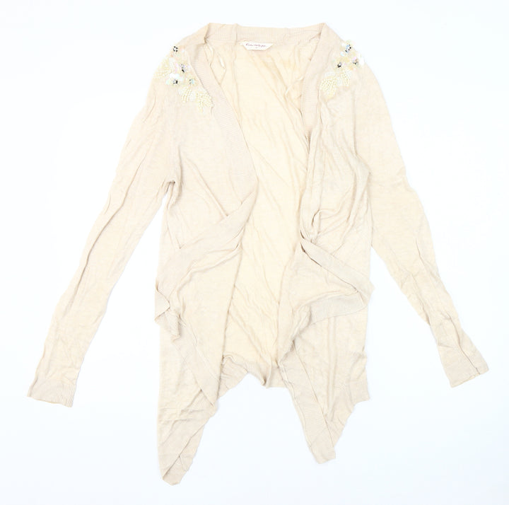 Miss Selfridge Beige Women's Cardigan Size 14 with Beaded Accents