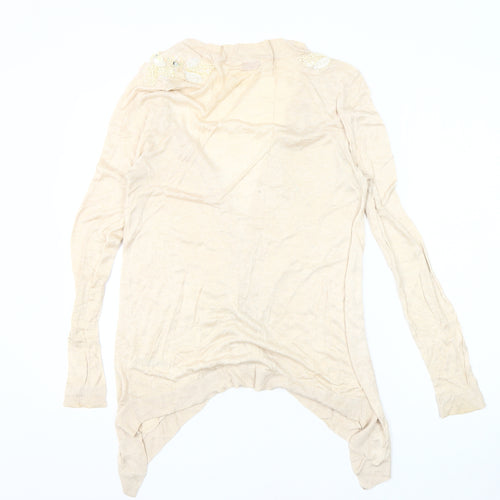 Miss Selfridge Beige Women's Cardigan Size 14 with Beaded Accents