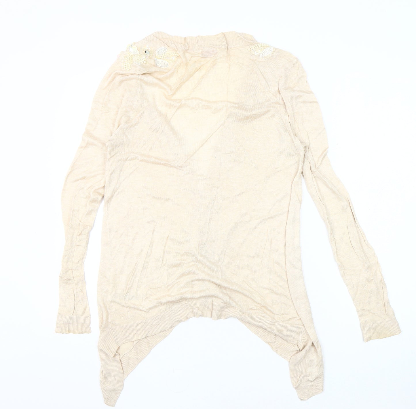 Miss Selfridge Beige Women's Cardigan Size 14 with Beaded Accents