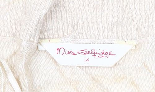 Miss Selfridge Beige Women's Cardigan Size 14 with Beaded Accents