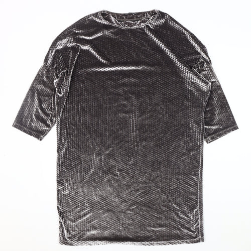 Zara Men's Grey Velvet 3/4 Sleeve Crew Neck Top