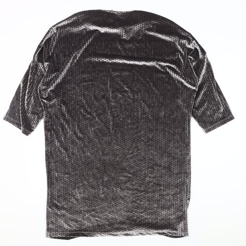 Zara Men's Grey Velvet 3/4 Sleeve Crew Neck Top