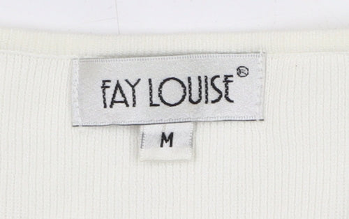 Fay Louise Women's Medium White Beaded V-Neck Top