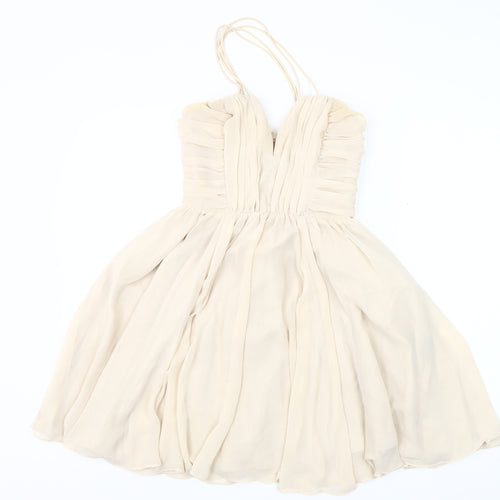 H&M Women's Beige Fit & Flare Dress, Size 6, Party-Ready