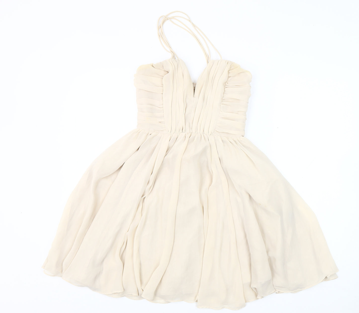 H&M Women's Beige Fit & Flare Dress, Size 6, Party-Ready