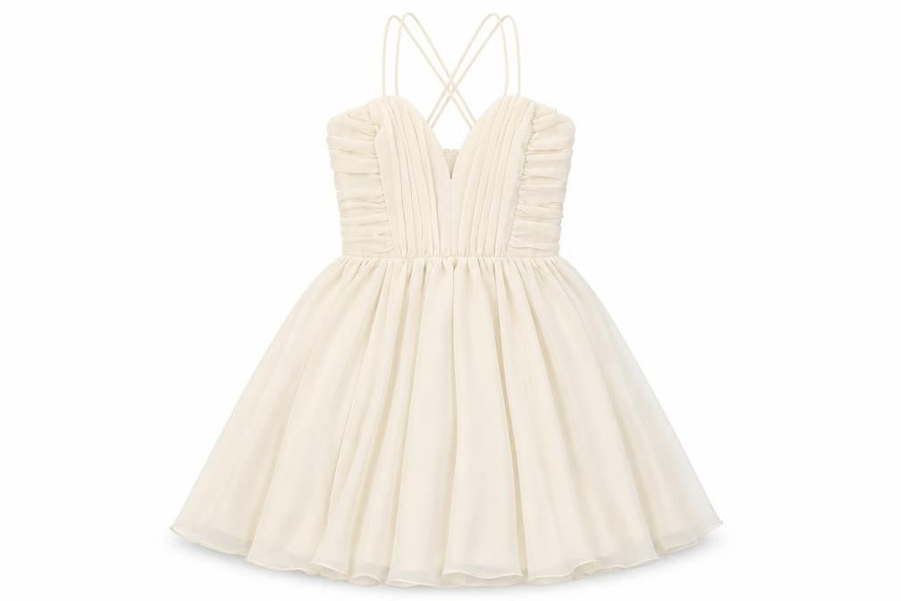 H&M Women's Beige Fit & Flare Dress, Size 6, Party-Ready
