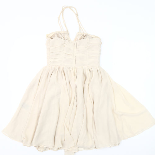 H&M Women's Beige Fit & Flare Dress, Size 6, Party-Ready