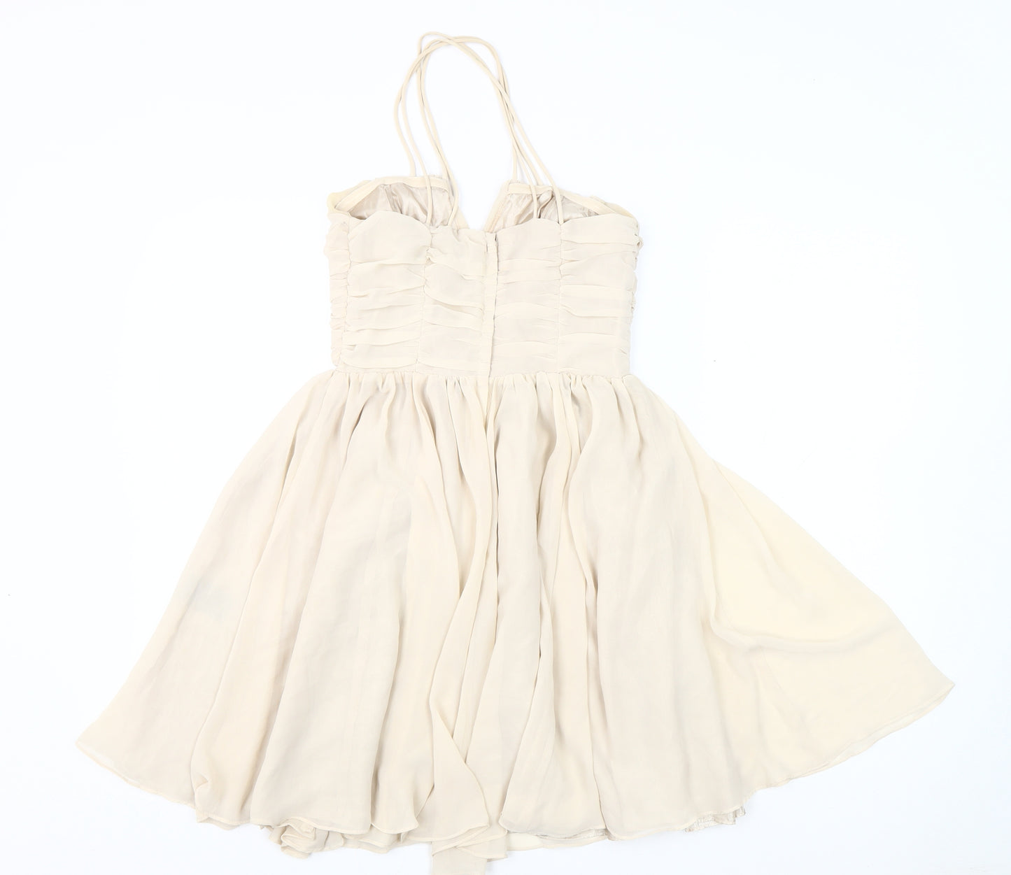 H&M Women's Beige Fit & Flare Dress, Size 6, Party-Ready
