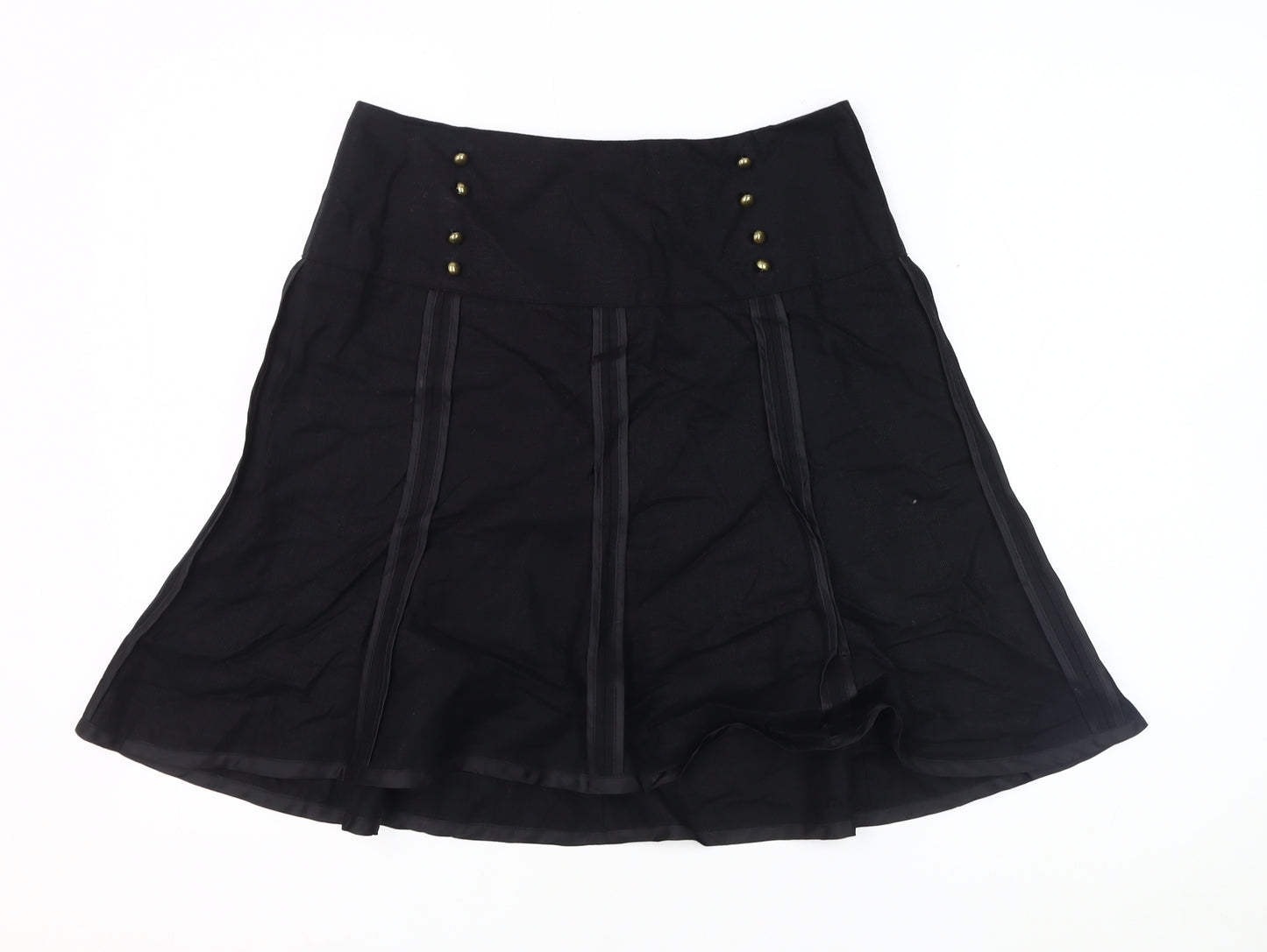 Next Women's Black Size 8 Linen Blend Skirt