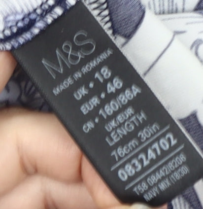 Marks and Spencer Women's Blue Floral A-Line Skirt Size 18