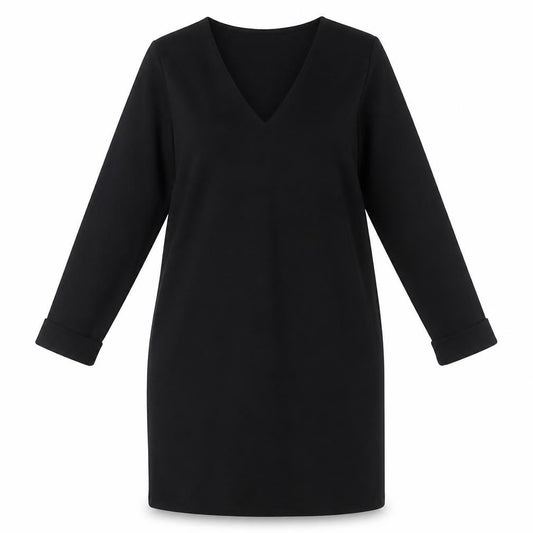 Front view of Mango Women's Black V-Neck Long Sleeve Dress, size 12