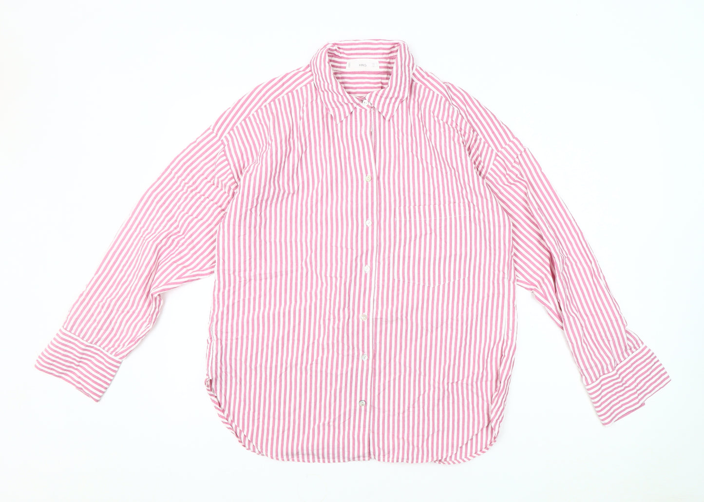 MNG Men's Pink Striped Button-Up Shirt, Medium