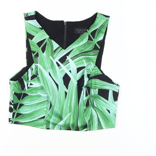 Topshop Women's Green Floral Crop Top, Size 10, Summer Style