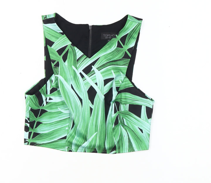 Topshop Women's Green Floral Crop Top, Size 10, Summer Style
