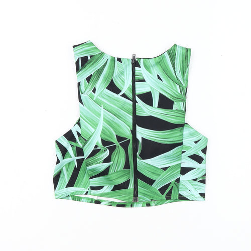 Topshop Women's Green Floral Crop Top, Size 10, Summer Style