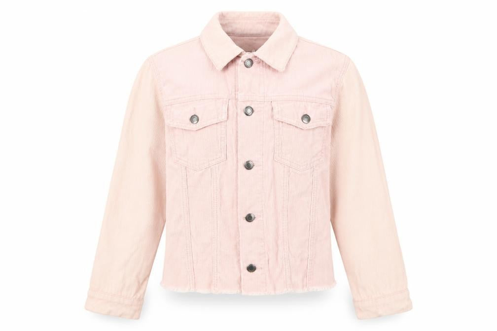 Front view of Boohoo Women's Pink Corduroy Jacket, size 8, Casual