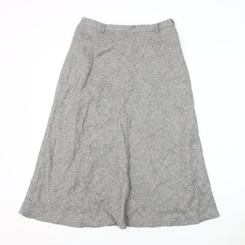 Women’s Grey Midi Skirt, Size 12, Herringbone Pattern Wool, Silk & other materials